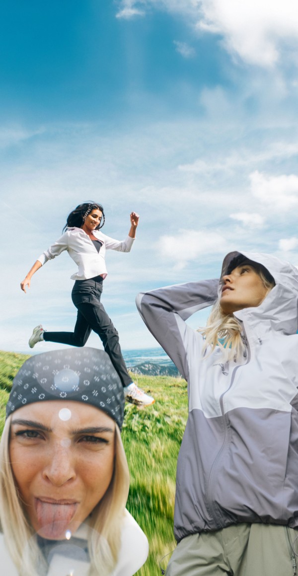 Collage von drei Frauen vor einer Bergkulisse.